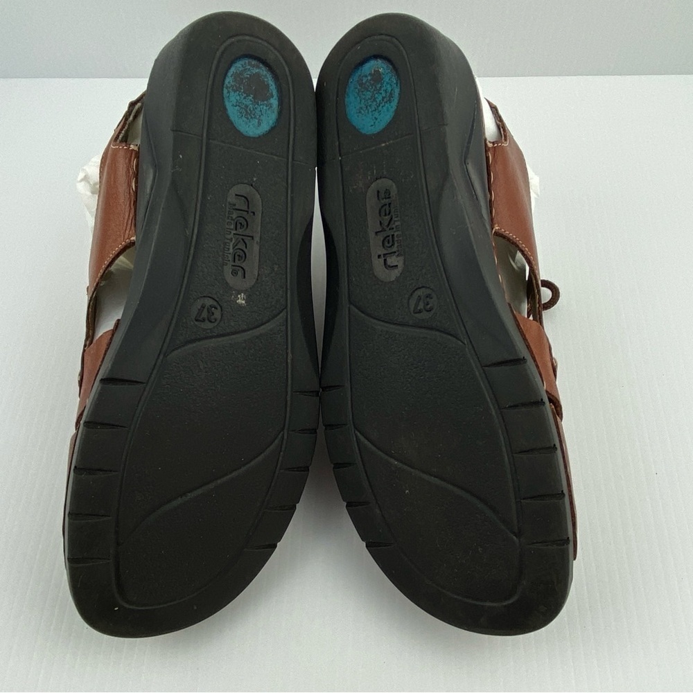 Rieker Sandals Brown Leather Sz 37 - Sz 6 Open Toed Lace Up Ankle Strap - Picture 5 of 11